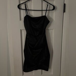 Windsor Elegant Black Spaghetti Strap Satin Dress